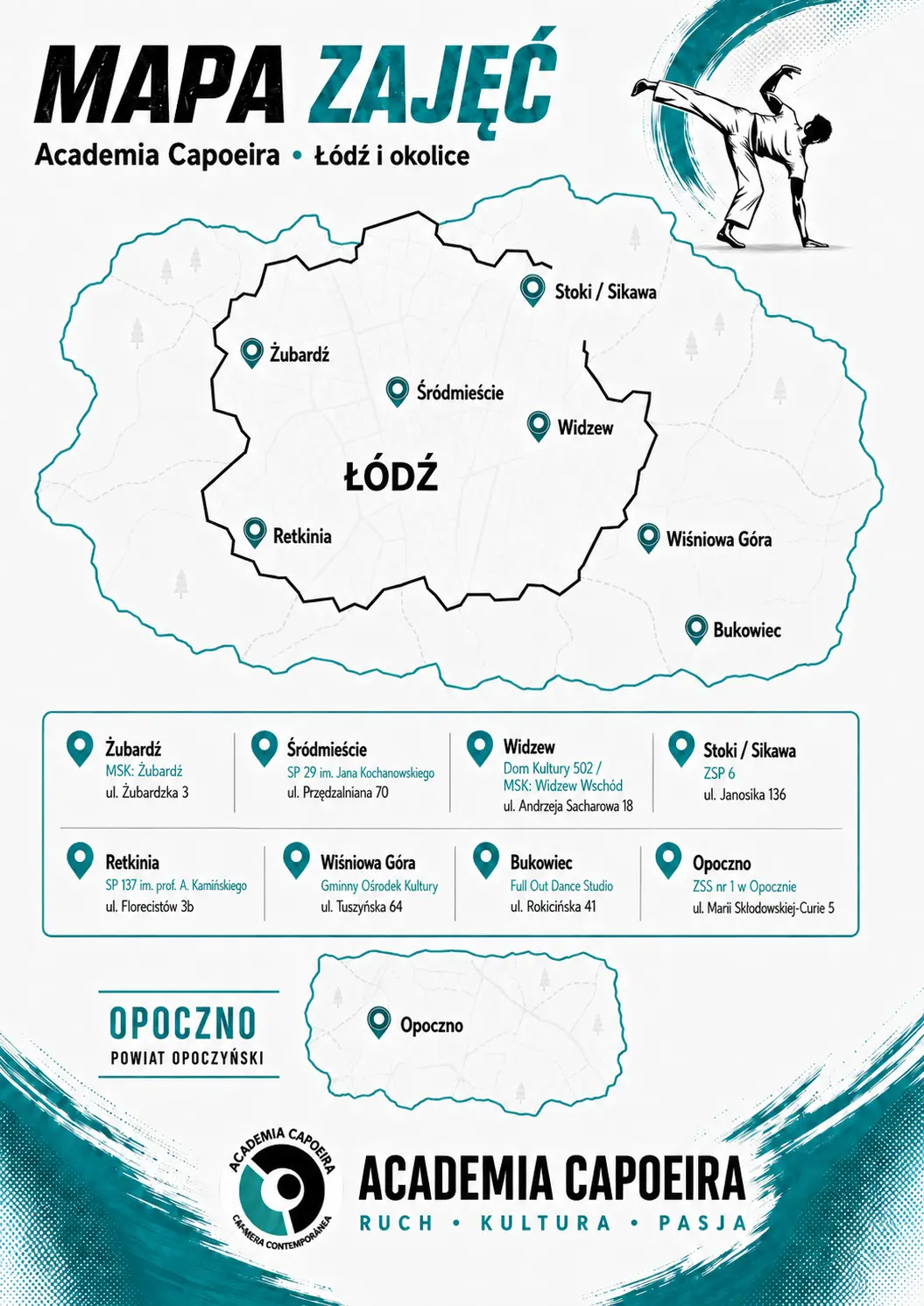 Mapa lokalizacji zajęć capoeiry Academia Capoeira w Łodzi